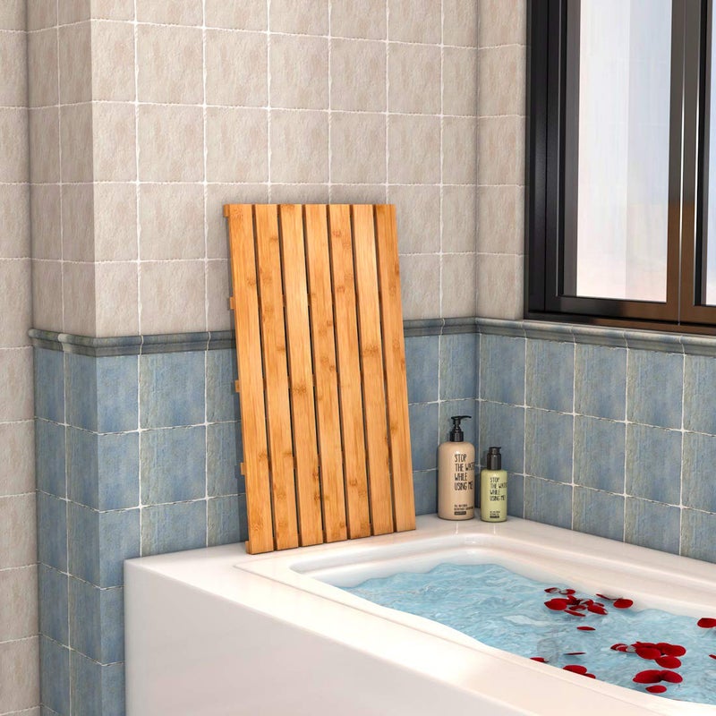 Bamfan Bamboo Wooden Bath Floor Mat for Luxury Shower - Non-Slip Bathroom Waterproof Carpet for Indoor or Outdoor Use (31.3 x 18.1 x 1.5 Inches) - Image 5